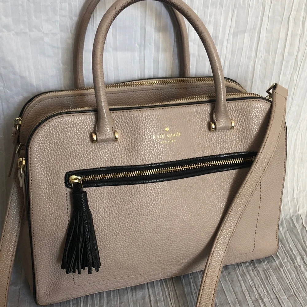 KATE SPADE dusty pink pebbled leather large satchel purse bag
